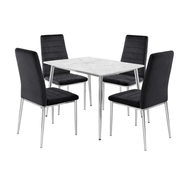 JETTA-OSLO Set Τραπεζαρία: Τραπέζι + 4 Καρέκλες, Χρώμιο - Sintered Stone - Velure Μαύρο