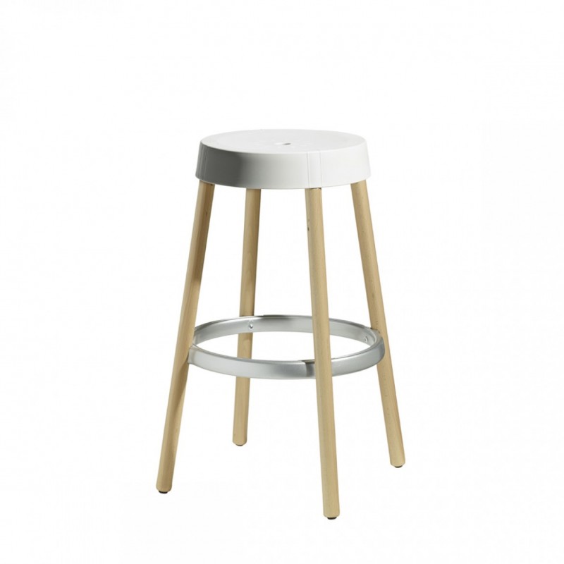 Scab Natural Gim Stool  H.75   -Σκαμπό μπαρ ξύλινο σκελετό με κάθισμα πλαστικό λευκό 44X44X75CM