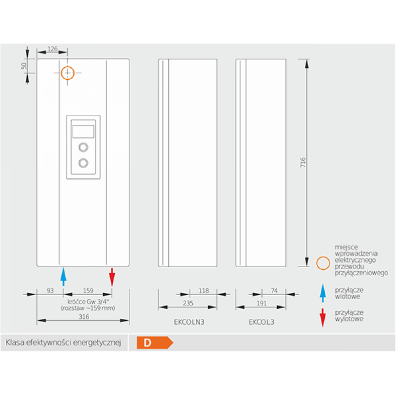 Kospel EKCO.LN3-04/06/08 Μονοφασικός Επιτοίχιος Λέβητας Ηλεκτρικού Ρεύματος τ. Inverter 6878kcal/h  -Κωδικός: 25848801 