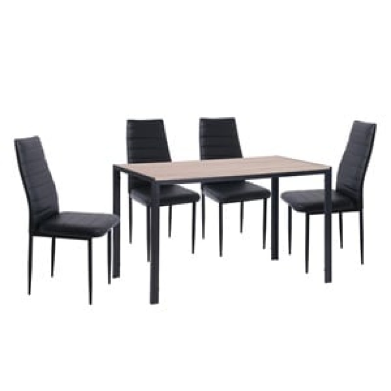 JETTA-GABO Τραπεζαρία Κουζίνας Μέταλλο Βαφή Μαύρο, Τραπέζι Sonoma + 4 Καρέκλες Pvc Μαύρο Κωδικός: [Ε-00023331] ΕΜ966,S1 ΔΙΑΣΤΑΣΕΙΣ Table:120x70x75 Chair:40x50x95