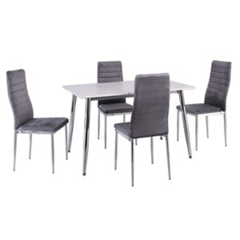 JETTA-DATUM Τραπεζαρία Κουζίνας Χρώμιο, Τραπέζι Mdf Άσπρο + 4 Καρέκλες Velure Γκρι Κωδικός: [Ε-00026404] ΕΜ966,S2 ΔΙΑΣΤΑΣΕΙΣ Table:120x80x75 Chair:40x50x95