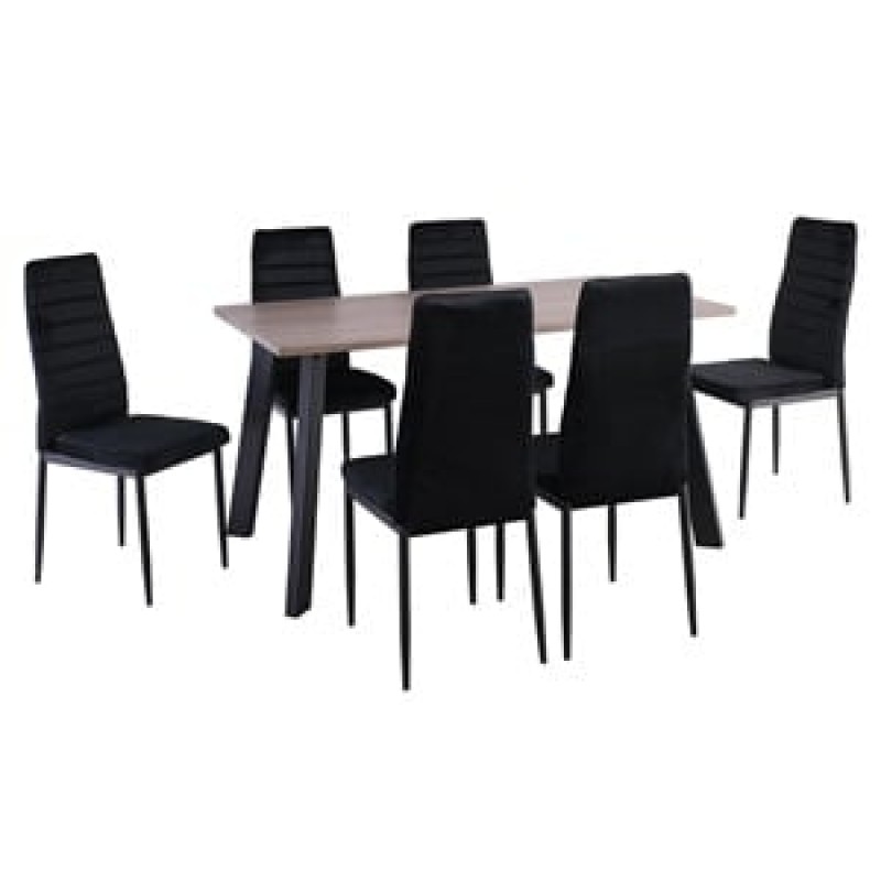 JETTA-BAXTER Τραπεζαρία Μέταλλ ο Βαφή Μαύρο, Τραπέζι Sonoma Oak + 6 Καρέκλες Velure Μαύρο Κωδικός: [Ε-00026405] ΕΜ966,S3 ΔΙΑΣΤΑΣΕΙΣ Table:140x80x75 Chair:40x50x95