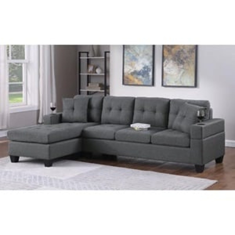 JORDAN Καναπές Σαλονιού Γωνία Αναστρέψιμος, Ύφασμα Γκρι, Μπράτσα με ποτηροθήκες Κωδικός: [Ε-00026441] Ε9507,2 ΔΙΑΣΤΑΣΕΙΣ 245x146x76cm H.86cm