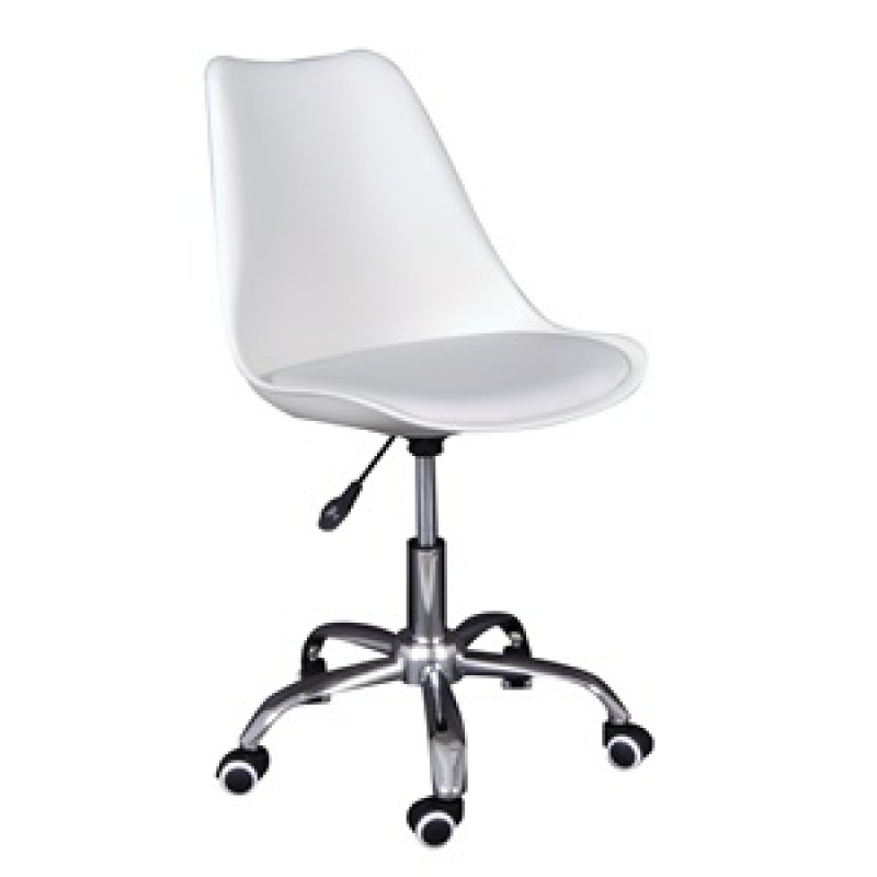 MARTIN-W Καρέκλα Γραφείου, Βάση Χρώμιο, PP & Pu Άσπρο, Μονταρισμένη Ταπετσαρία Κωδικός: [Ε-00026465] ΕΟ201,2WL ΔΙΑΣΤΑΣΕΙΣ 56x56x79/91cm