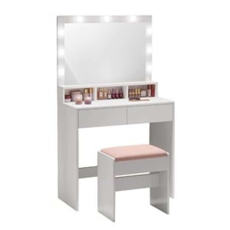 LUCY Set Τουαλέτα με Σκαμπό, Απόχρωση Άσπρο, Καθρέπτης LED & θύρα USB Κωδικός: [Ε-00026482] Ε5359,1 ΔΙΑΣΤΑΣΕΙΣ 80x40x75/140cm