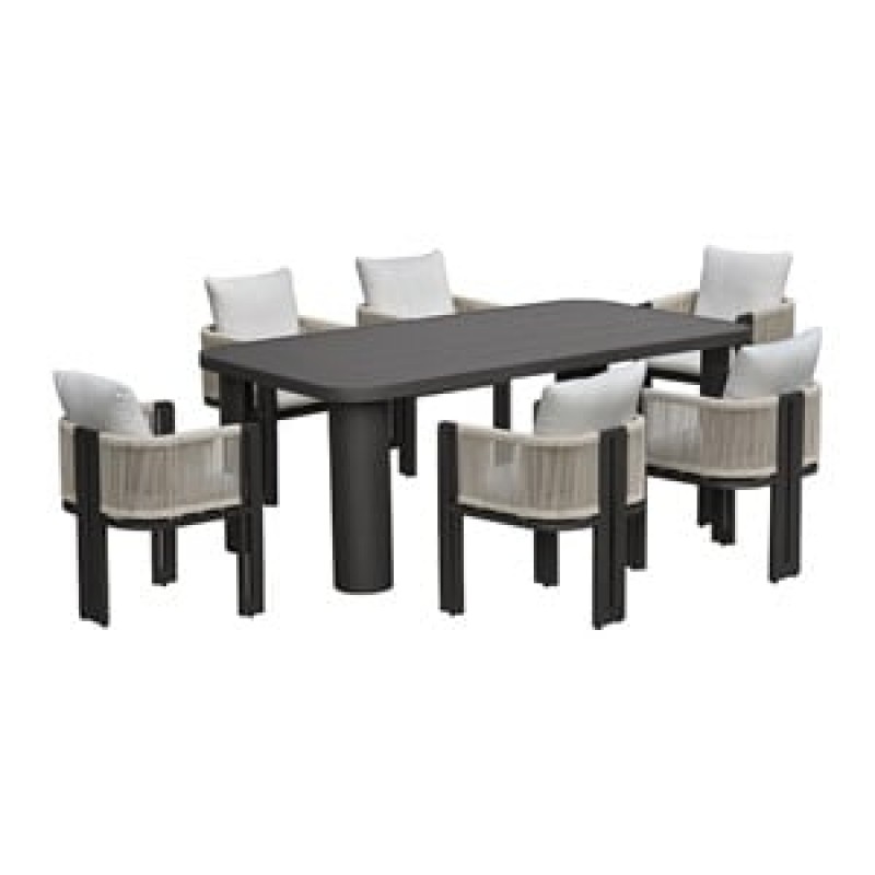 BOSTON Dining Set Τραπεζαρία Κήπου Βεράντας: Τραπέζι + 6 Πολυθρόνες Alu Ανθρακί - Μπεζ Κωδικός: [Ε-00026572] Ε6753,1 ΔΙΑΣΤΑΣΕΙΣ Table200x106x75-Chair:54x56x66