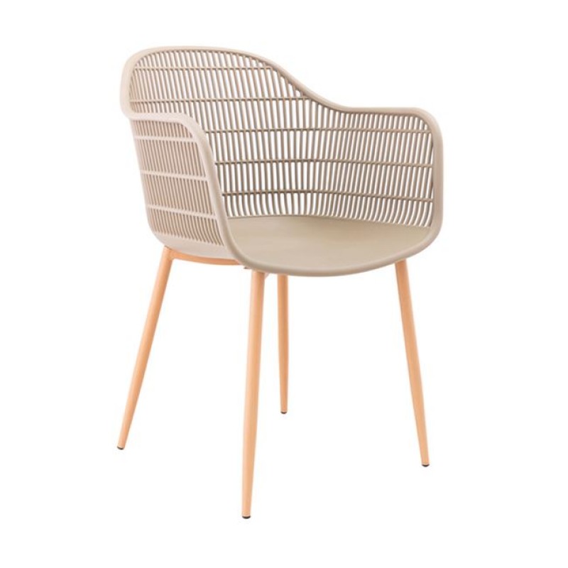 BERRY Πολυθρόνα Μέταλλο Βαφή Φυσικό, PP-UV Tortora Κωδικός: [Ε-00020424] ΕΜ155,3 ΔΙΑΣΤΑΣΕΙΣ 58x58x85cm Συσκευασία 6 Τεμαχίων