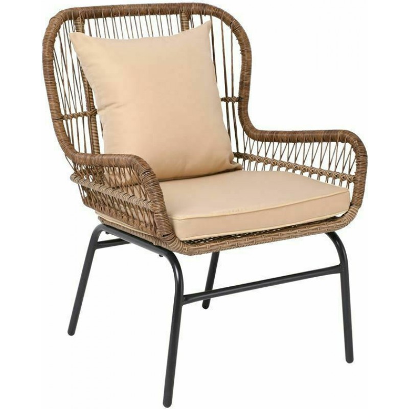 SALSA MAX Πολυθρόνα Μέταλλο Βαφή Μαύρο, Wicker Φυσικό, Μαξιλάρι Μπεζ Κωδικός: [Ε-00020846] Ε243,Κ ΔΙΑΣΤΑΣΕΙΣ 64x69x89cm Συσκευασία 2 Τεμαχίων