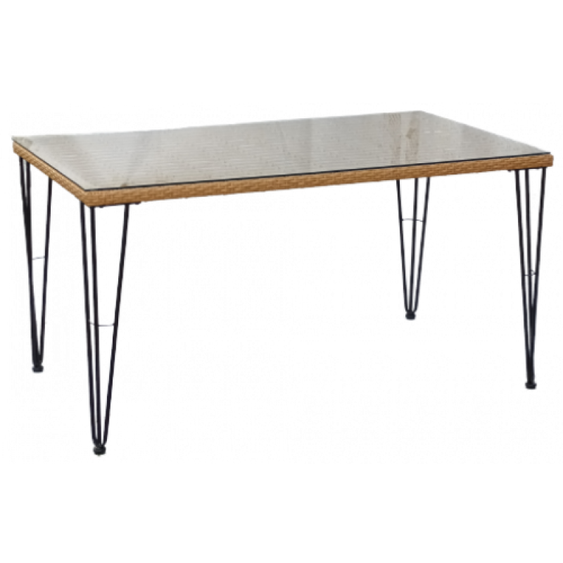 LEON τραπέζι κήπου μεταλλικό wiker ΦΥΣΙΚΟ 80x140xH75