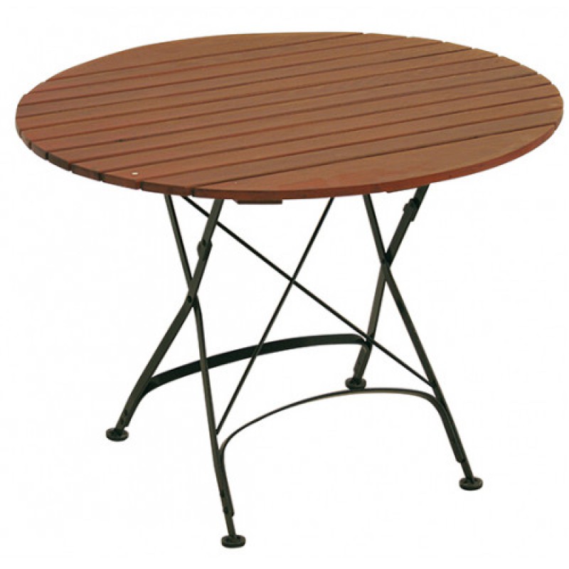 MUNCHEN τραπέζι κήπου μεταλλικό με ξύλο ΚΑΡΥΔΙ, Φ100xH75