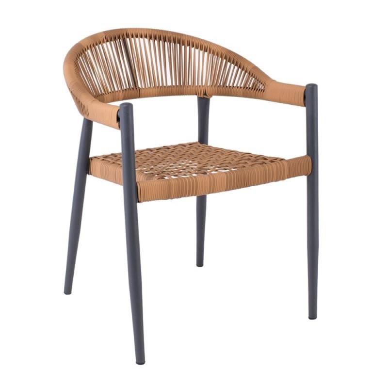 ZENYA Πολυθρόνα Βεράντας-Κήπου Μέταλλο Βαφή Ανθρακί, Rope Wicker Φυσικό, Στοιβαζόμενη Κωδικός: [Ε-00025774] Ε6712,1 ΔΙΑΣΤΑΣΕΙΣ 58x57x77cm