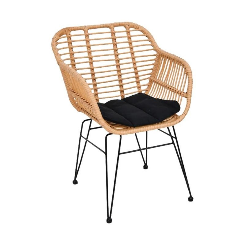 SALSA-W Πολυθρόνα Τραπεζαρίας Κήπου, Μέταλλο Βαφή Μαύρο, Wicker Φυσικό, Μαξιλάρι Μαύρο Κωδικός: [Ε-00021711] Ε282,Κ ΔΙΑΣΤΑΣΕΙΣ 55x56x82cm