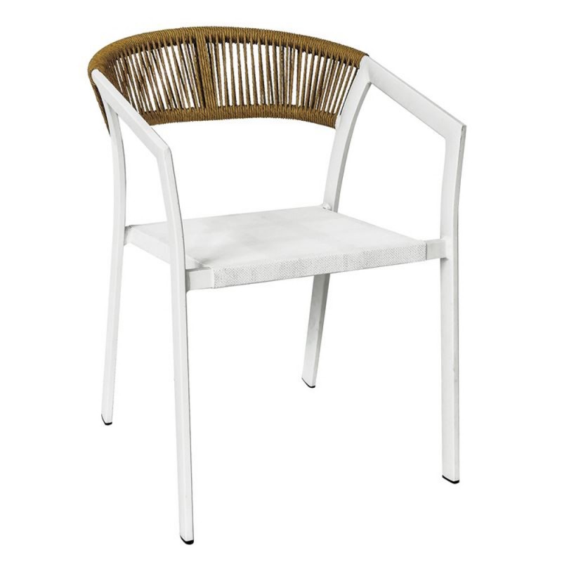 PARMA Πολυθρόνα Βεράντας-Κήπου ALU Άσπρο, Rope Wicker Φυσικό, Textilene Άσπρο, Στοιβαζόμενη Κωδικός: [Ε-00026088] Ε6717,2