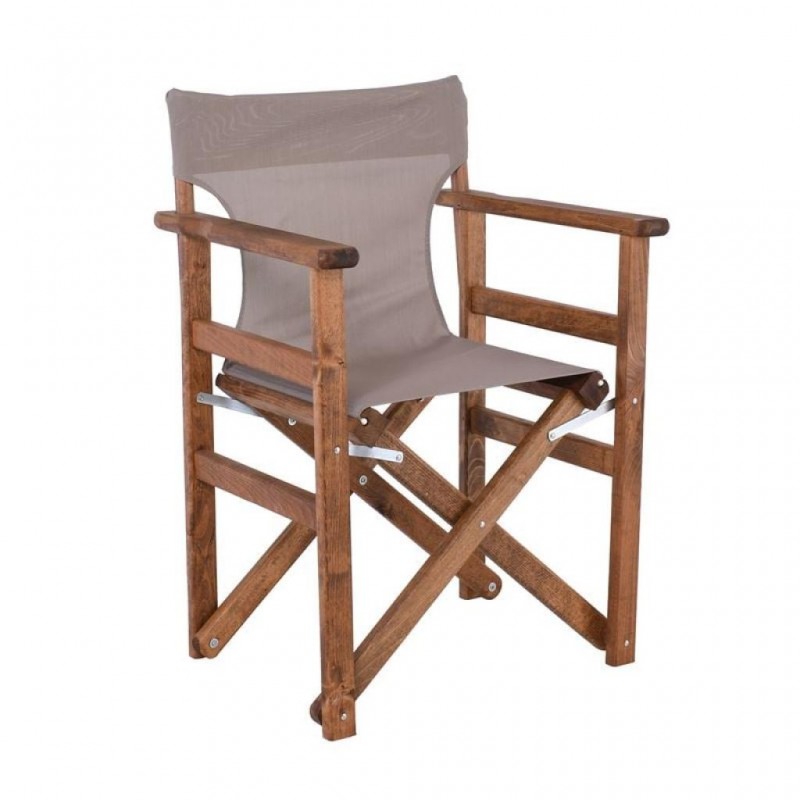 Σκηνοθέτη Πολυθρόνα Οξιά, Βαφή Εμποτισμού Καρυδί, Textilene Sand Beige, Πτυσσόμενη Κωδικός: [Ε-00026169] Ε7770,Υ1