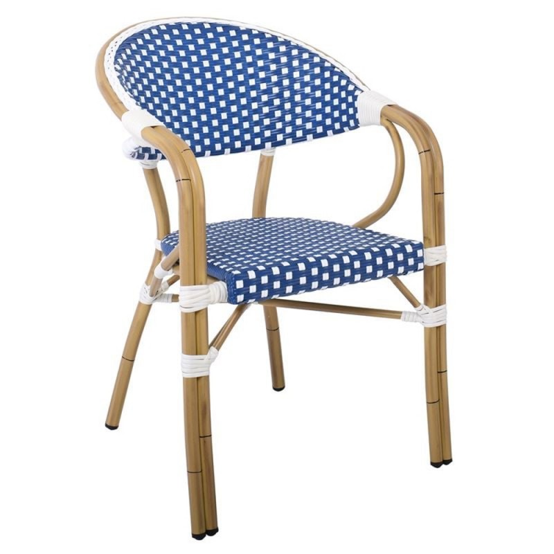 PARIS Πολυθρόνα Bistro Αλουμίνιο Φυσικό, Wicker Άσπρο - Μπλε, Στοιβαζόμενη Κωδικός: [Ε-00024033] Ε258,3 ΔΙΑΣΤΑΣΕΙΣ 57x59x84cm