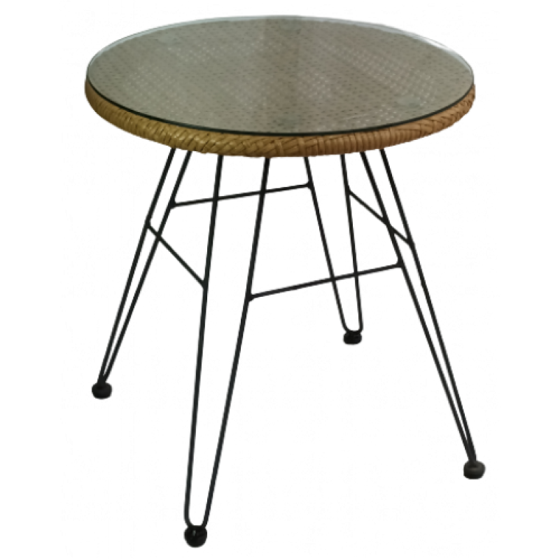 YAYA-T τραπεζάκι μεταλλικό wicker ΦΥΣΙΚΟ, Φ50xH54