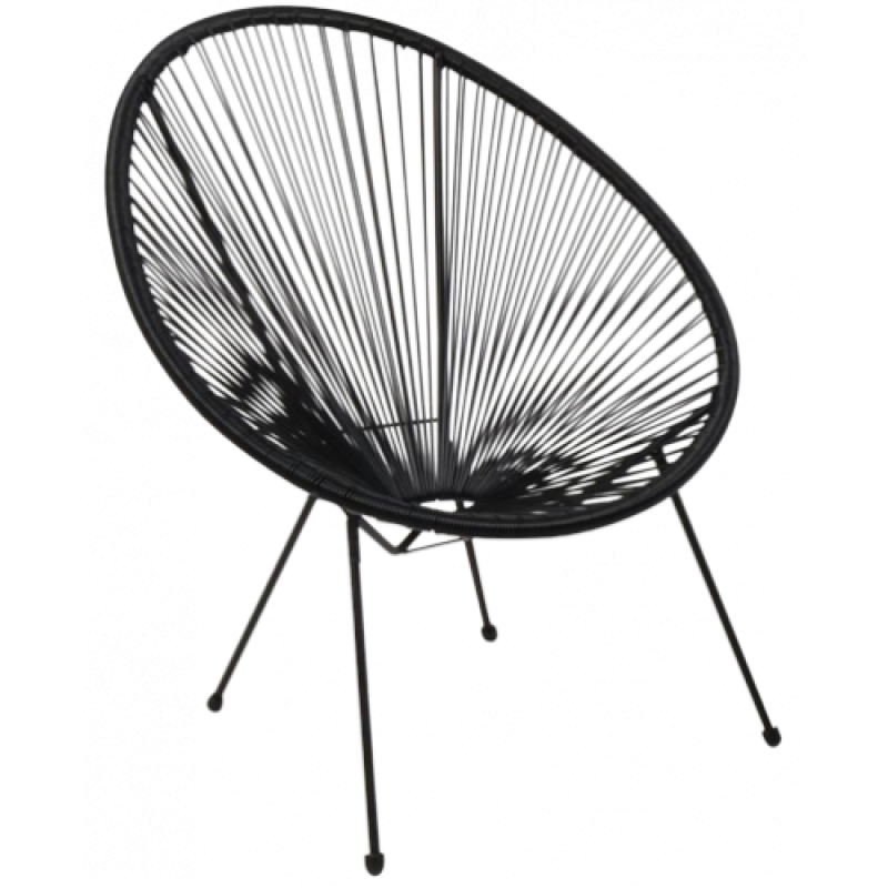 RETRO-CAZA πολυθρόνα μεταλλική κορδόνι ΜΑΥΡΟ, 73x75x90