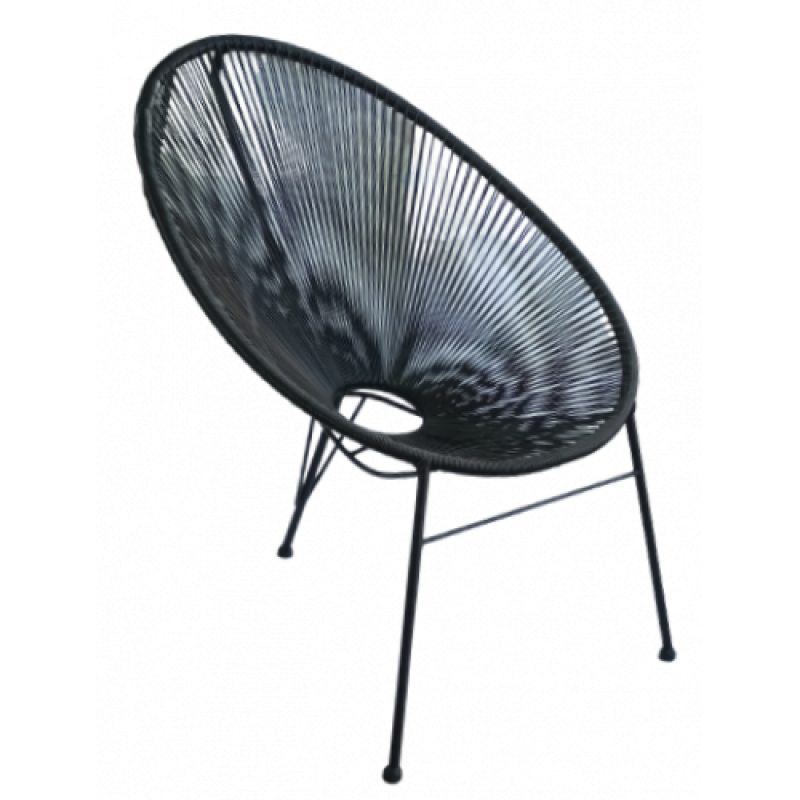 RETRO πολυθρόνα μεταλλική ΚΟΡΔΟΝΙ ΜΑΥΡΟ, 73x85x85