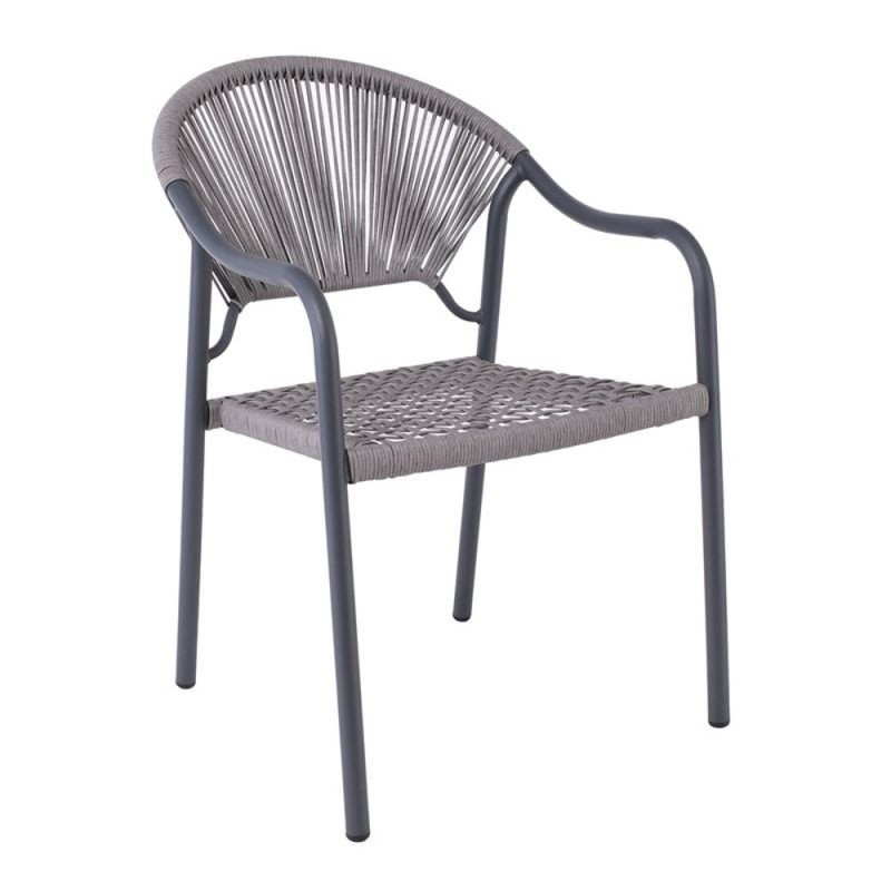 POLIS Πολυθρόνα Βεράντας-Κήπου Μέταλλο Βαφή Ανθρακί, Rope Wicker Γκρι, Στοιβαζόμενη Κωδικός: [Ε-00025773] Ε6719,1 ΔΙΑΣΤΑΣΕΙΣ 58x65x85,5cm