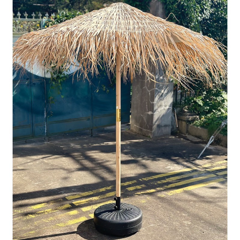 Στρογγυλή Φυσική Ψάθινη Ομπρέλα Με Ξύλινο Επεκτεινόμενο Κορμό Φ 200 x 245(h)cm Κωδικός: 251460