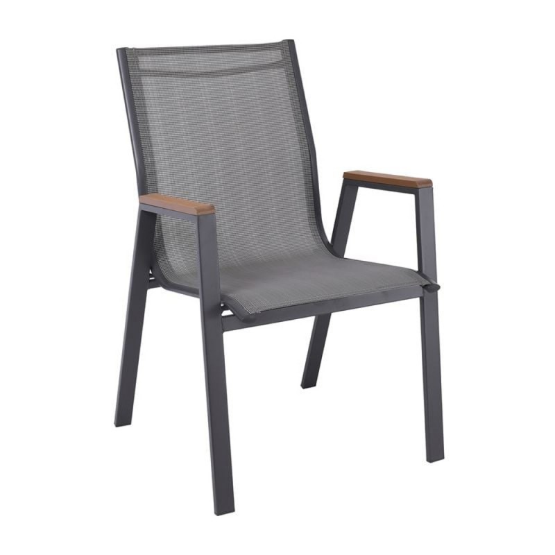 VIRNA Πολυθρόνα Κήπου Βεράντας, Μέταλλο Βαφή Ανθρακί Textilene Γκρι,Polywood Φυσικό Κωδικός: [Ε-00024839] Ε6798,1 ΔΙΑΣΤΑΣΕΙΣ 56x63x90cm