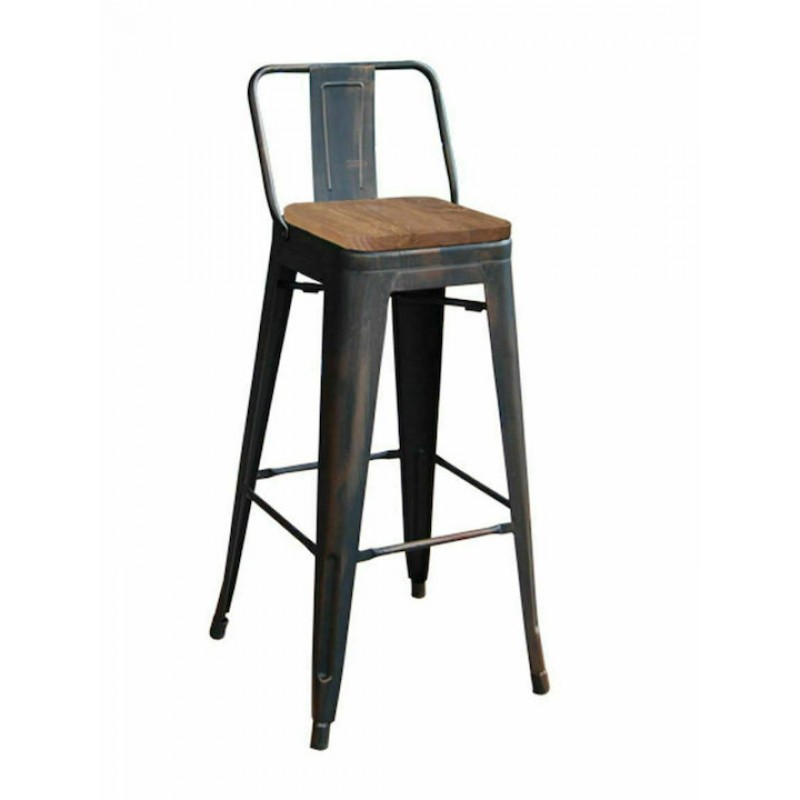 RELIX Wood Σκαμπό Bar-Pro με Πλάτη, Μέταλλο Βαφή Antique Black, Απόχρωση Ξύλου Dark Oak Κωδικός: [Ε-00017185] Ε5208,10