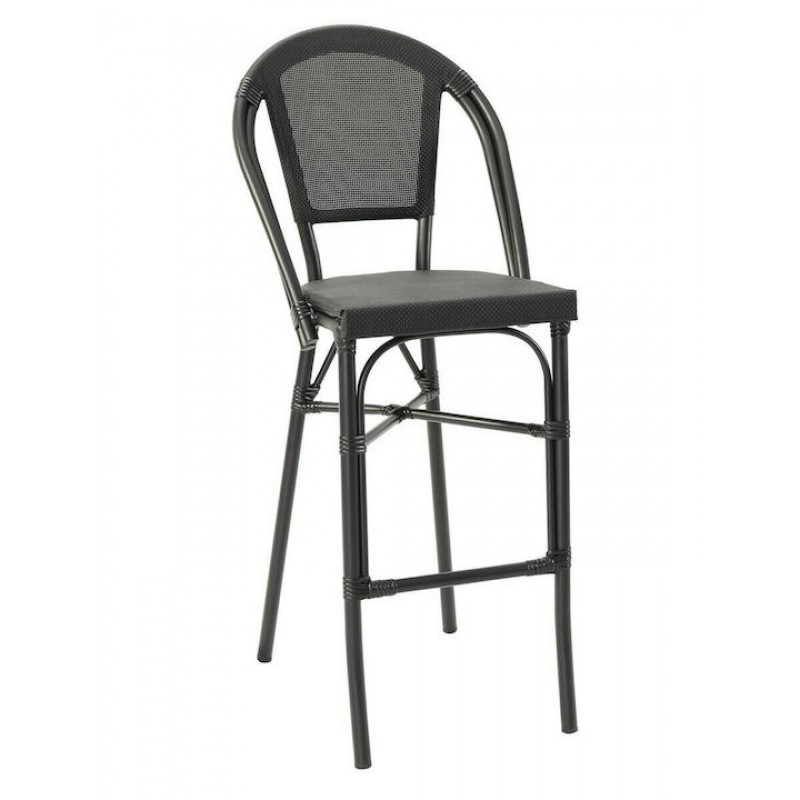 COSTA Σκαμπό BAR με Πλάτη, Αλουμίνιο Απόχρωση Μαύρο, Textilene Μαύρο Κωδικός: [Ε-00023942] Ε289,2
