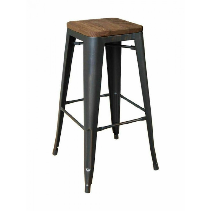RELIX Wood Σκαμπό Bar-Pro, Στοιβαζόμενο, Μέταλλο Βαφή Antique Black,Κάθισμα Dark Oak Κωδικός: [Ε-00015502] Ε5190W,10