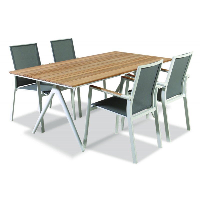 ALABAMA Τραπεζαρία Αλουμινίου Με Ξύλο Teak ,Σέτ 5 Τεμαχίων 180 x 90cm Κωδικός: 223881