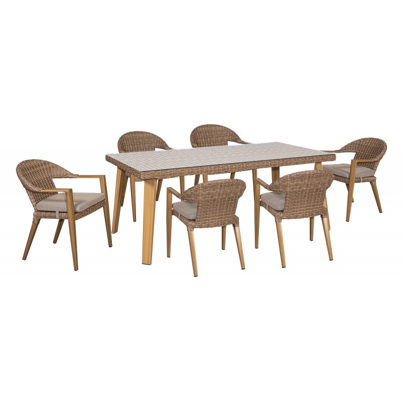 Τραπεζαρία Rattan Σέτ 7 Τεμαχίων ,Με Αλουμίνιο Σκελετό 195 x 95 x 76(h)cm Κωδικός: 176212
