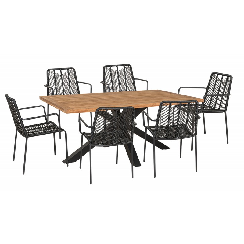 KARDITSA Τραπεζαρία Αλουμινίου Σέτ 7 Τεμαχίων Με Ξύλο Teak 180 x 100cm Κωδικός: 22470