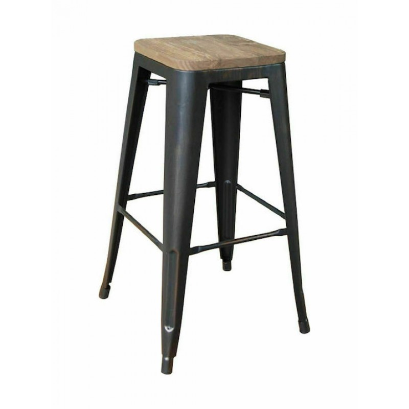 RELIX Wood Σκαμπό Bar-Pro, Μέταλλο Βαφή Antique Black, Απόχρωση Ξύλου Natural Oak Κωδικός: [Ε-00016152] Ε5190W,10N