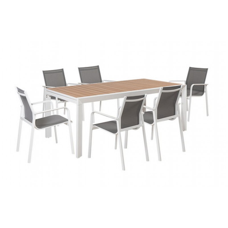 MONICA Επεκτεινόμενη Τραπεζαρία Αλουμινίου ,Σέτ 7 Τεμαχίων 200+60=260 x 100 x 75(H)cm Κωδικός: 223882