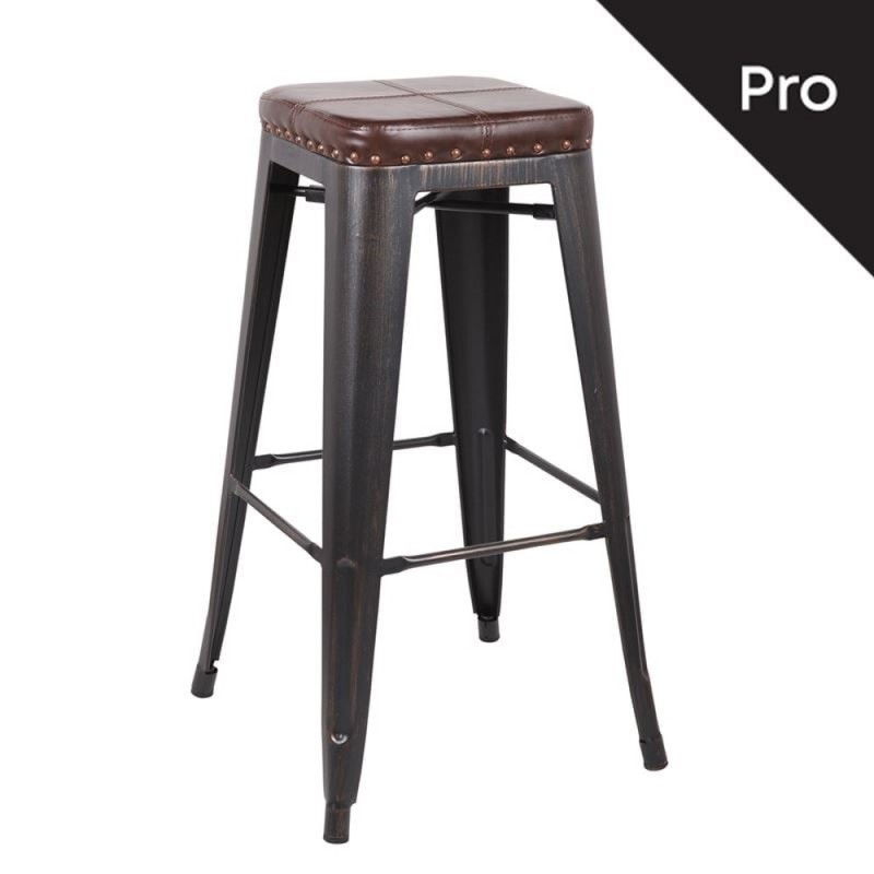 RELIX Σκαμπό Bar-Pro, Στοιβαζόμενο, Μέταλλο Βαφή Antique Black, Pu Σκούρο Καφέ Κωδικός: [Ε-00018539] Ε5190P,10