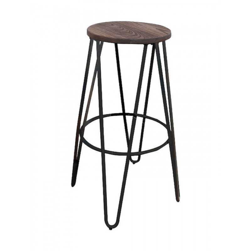 ARCO Wood Σκαμπό Bar, Μέταλλο Βαφή Antique Black, Ξύλο Απόχρωση Dark Oak Κωδικός: [Ε-00017624] Ε5207,10