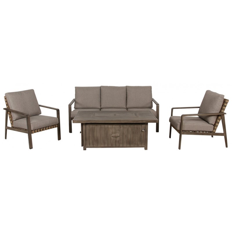 Καθιστικό Κήπου Αλουμινίου Σέτ 4 Τεμαχίων Με Σκελετό Αλουμινίου Και Wide Pe Wicker Με Εστία Υγραερίου Για Θέρμανση Στο Τραπέζι Κωδικός: 23946