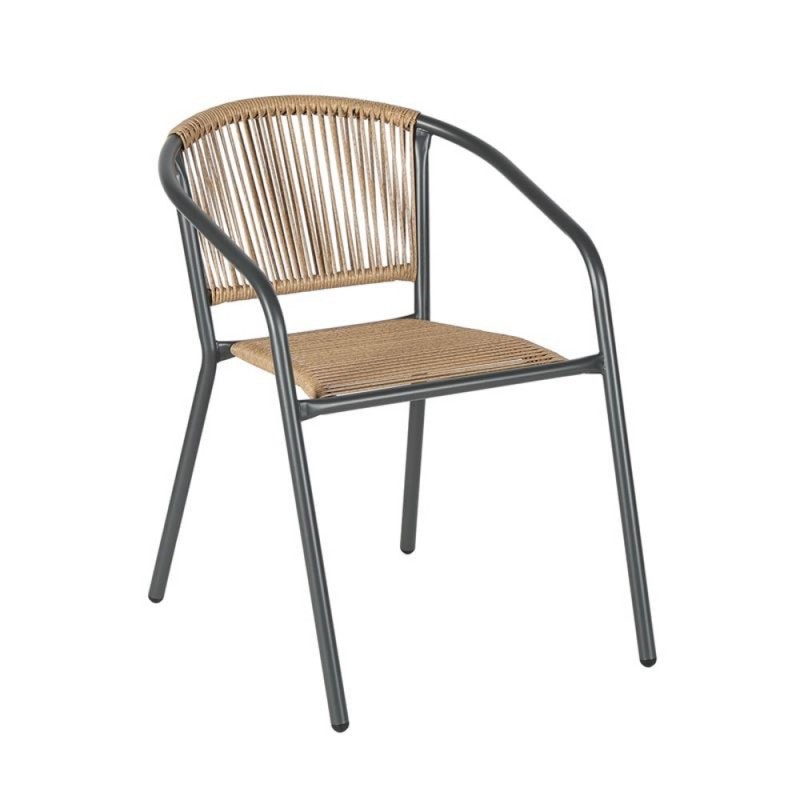 PATTY Πολυθρόνα Στοιβαζόμενη Κήπου, Μέταλλο Βαφή Ανθρακί, PE Rattan Φυσικό Κωδικός: [Ε-00026036] Ε2391,1 ΔΙΑΣΤΑΣΕΙΣ 54x69x73cm