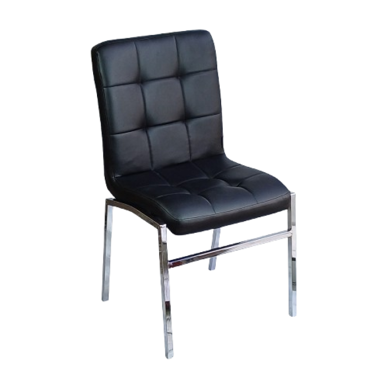 SQUARE καρέκλα χρωμίου με ταπετσαρία δερματίνη ΜΑΥΡΗ, 48x60xH88