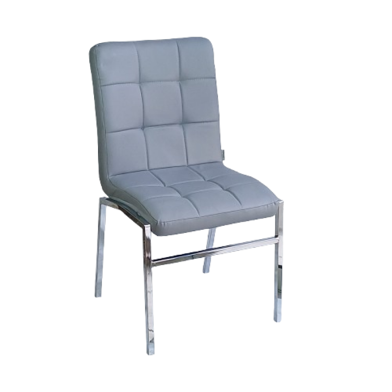 SQUARE καρέκλα χρωμίου με ταπετσαρία δερματίνη ΓΚΡΙ, 48x60xH88