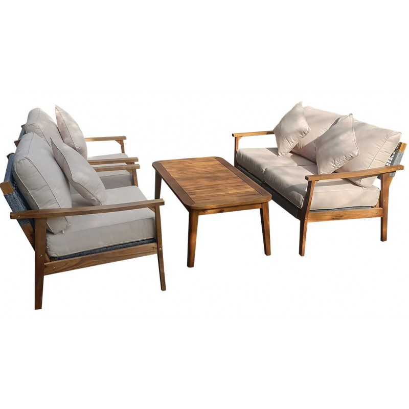 Ξύλινο Καθιστικό Σέτ Acacia Wood Με Σχοινί PR1624 ,Σέτ 3 Τεμαχίων Κωδικός: 251422