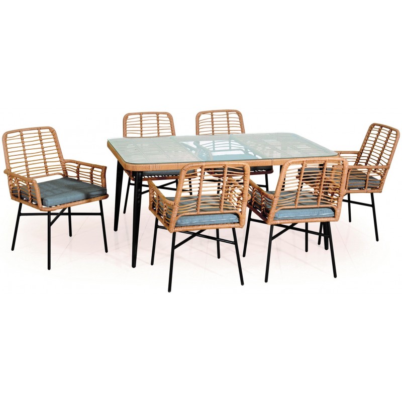 Rattan Τραπεζαρία Σέτ Με Μεταλλικό Σκελετό ,Σέτ 7 Τεμαχίων 150 x 90,5cm 203441