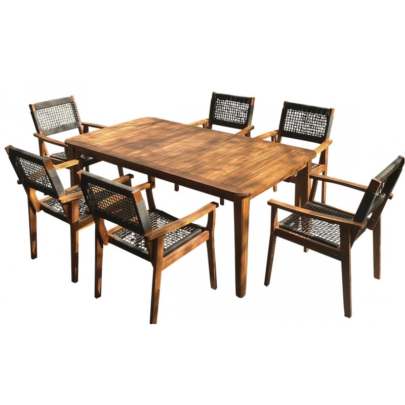 AMORGOS Τραπεζαρία Σέτ 7 Τεμαχίων Με Ξύλινο Σκελετό Acacia Wood Και Σχοινί (PR1624) , 180 x 100 x 75(h)cm Κωδικός: 251421