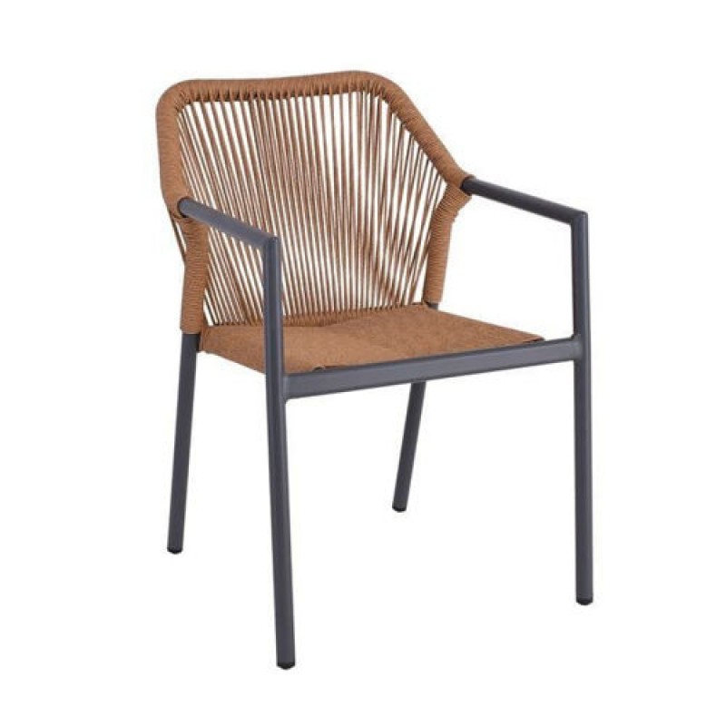 DINA Πολυθρόνα Βεράντας-Κήπου ALU Ανθρακί, Rope Wicker Φυσικό, Στοιβαζόμενη Κωδικός: [Ε-00026089] Ε6775,1 ΔΙΑΣΤΑΣΕΙΣ 56x60x84cm