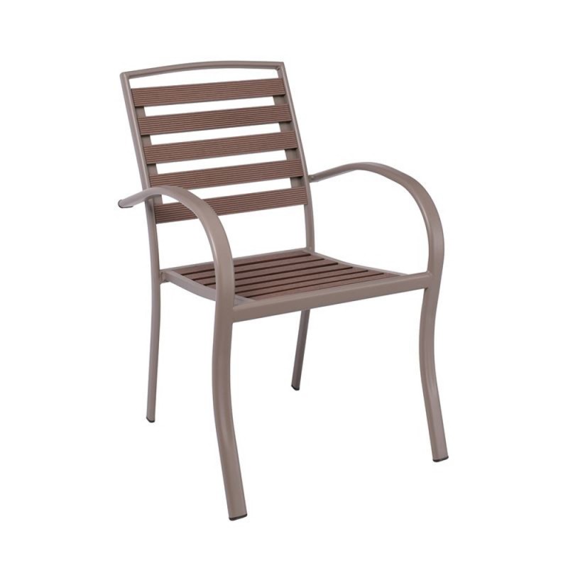 SERRANO Πολυθρόνα Κήπου Μέταλλο Βαφή Sand Beige, Polywood Καρυδί, Στοιβαζόμενη Κωδικός: [Ε-00025197] Ε6892,1 ΔΙΑΣΤΑΣΕΙΣ 56x64x88cm