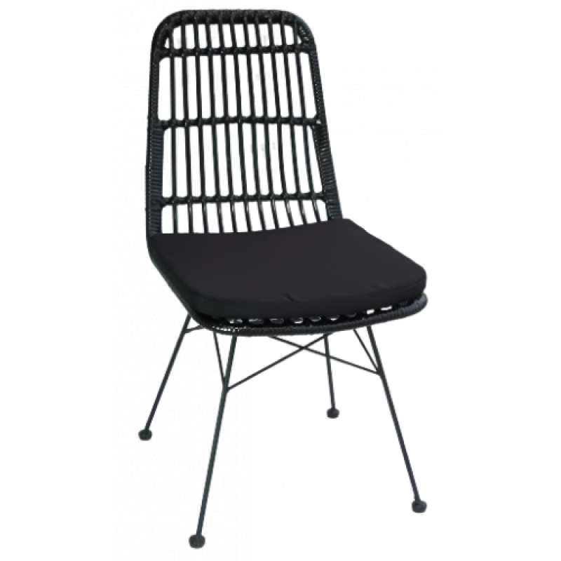 YAYA-CH καρέκλα εξοπλισμού μεταλλική wicker ΜΑΥΡΗ με ΜΑΞΙΛΑΡΙ, 45x60x93