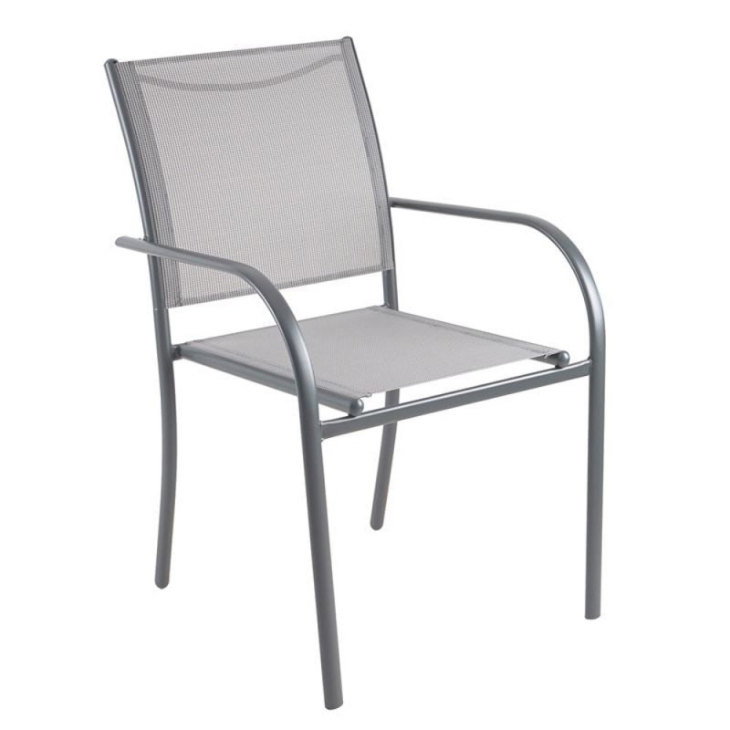 LANGLEY Πολυθρόνα Κήπου - Βεράντας, Μέταλλο Βαφή Ανθρακί Textilene Γκρι, Στοιβαζόμενη Κωδικός: [Ε-00024718] Ε2422,1 ΔΙΑΣΤΑΣΕΙΣ 55x68x87cm