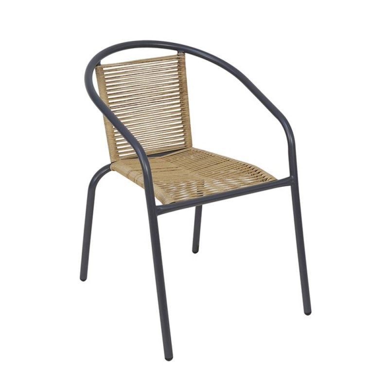 MIKA Πολυθρόνα Στοιβαζόμενη Κήπου, Μέταλλο Βαφή Ανθρακί, PE Rattan Φυσικό Κωδικός: [Ε-00026031] Ε2390,1 ΔΙΑΣΤΑΣΕΙΣ 54x69x73cm