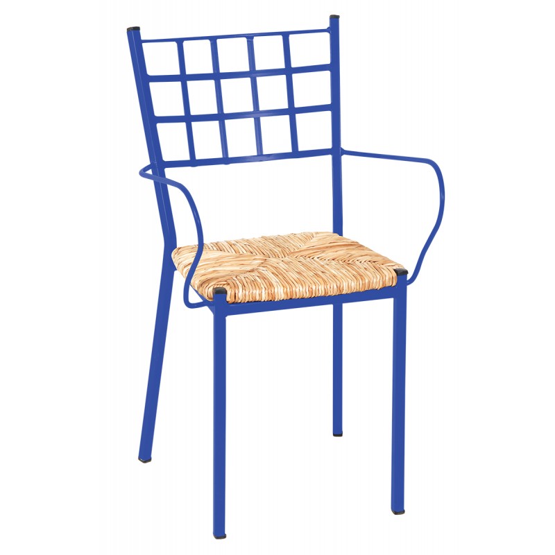 Μπλέ Αγαλβάνιστη Μεταλλική Στοιβαζόμενη Πολυθρόνα Με Κάθισμα Ψάθα Κωδικός: 186511