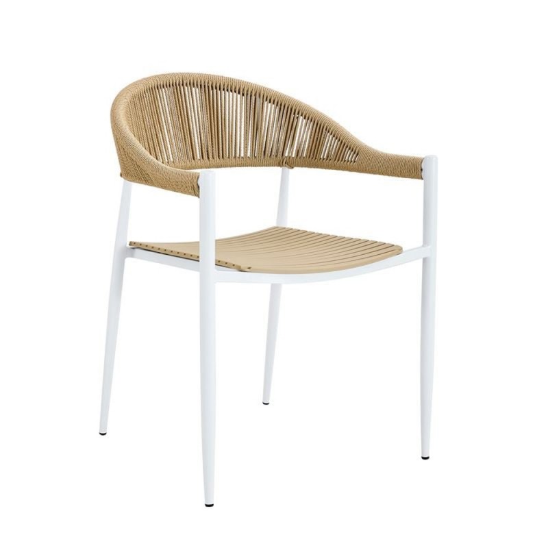 MALTA Πολυθρόνα Στοιβαζόμενη, Μέταλλο Βαφή Άσπρο, PP-UV Μπεζ Rope Wicker Φυσικό Κωδικός: [Ε-00025972] Ε6722,1 ΔΙΑΣΤΑΣΕΙΣ 57x57x76cm