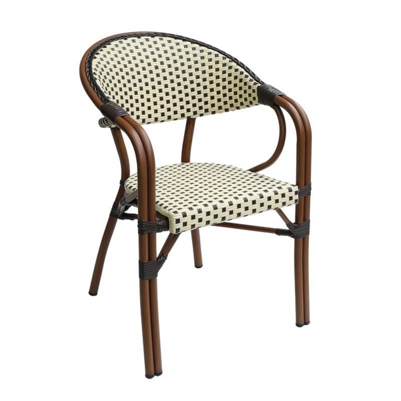 PARIS Πολυθρόνα Bistro Αλουμίνιο Καρυδί, Wicker Μπεζ - Καφέ, Στοιβαζόμενη Κωδικός: [Ε-00025578] Ε258,6 ΔΙΑΣΤΑΣΕΙΣ 57x59x84cm